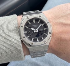 Custom Casio G-Shock GA2100 Watch Casioak Silver Steel Case & Strap Classic Mod