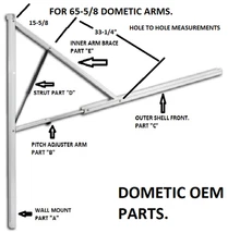 DOMETIC 9100/9200 POWER RV AWNING 49-3/4" STEEL INNER ARM BRACE RAFTER IN BLACK