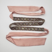 VTG Beaded Bridal Formal Belt Sash Blush Pink Fairycore Boho Sequined Handmade