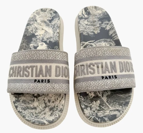 Christian Dior Dway Broderie Toile De Jouy Sandales Slide EU39/US9
