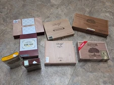 Lot of 8 Wood & Tin Cigar Boxes Various Wooden & Tin Collectible or Craft Boxes