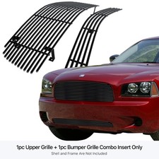 Fits 2005-2010 Dodge Charger Stainless Steel Black Billet Grill Insert Combo