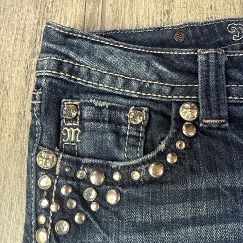 Miss Me JP5141ST Jeans Women’s Size 27 Blue Dark Wash Denim Studded Rhinestones - Picture 4 of 8