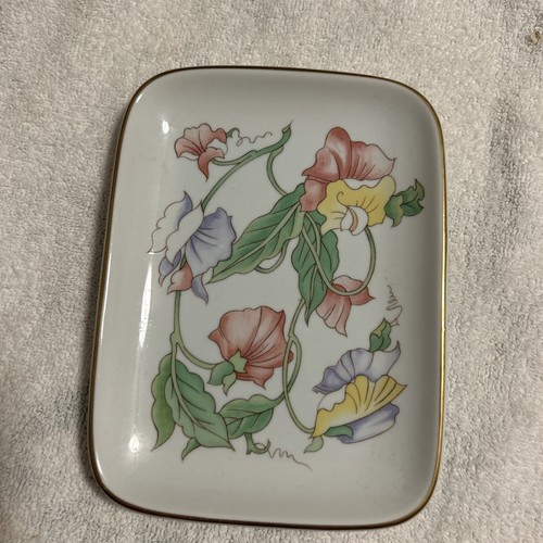 Vintage Ben Rickert Porcelain Jewelry Trinket Dish Vanity Tray Iris Floral China