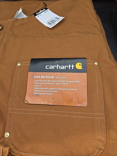 NWT Carhartt Bib Overalls Duck Quilt Lined Men 36x30 Double Knee R02 BRN USA - Picture 3 of 7