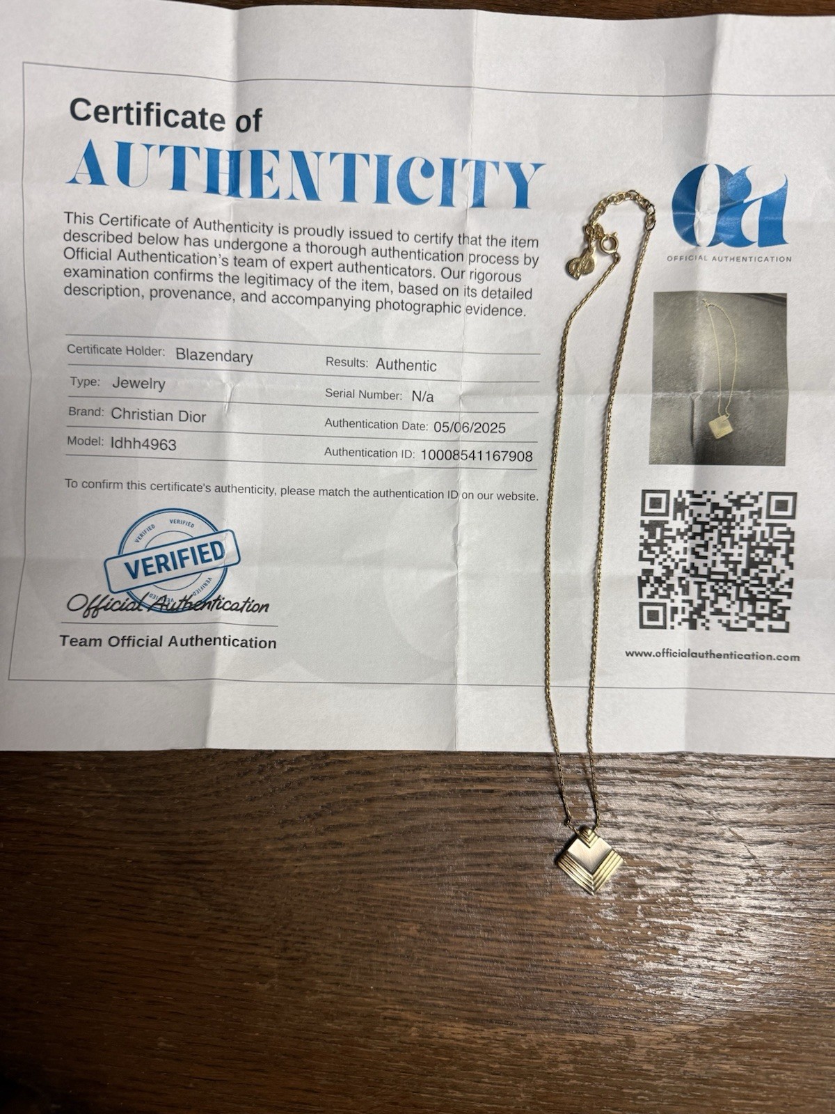 Dior Necklace Authentic With Certificate of Authenticity