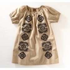 Tea Collection Courtyard Tile Dress Girls Size 8 Khaki Embroidered Boho Casual