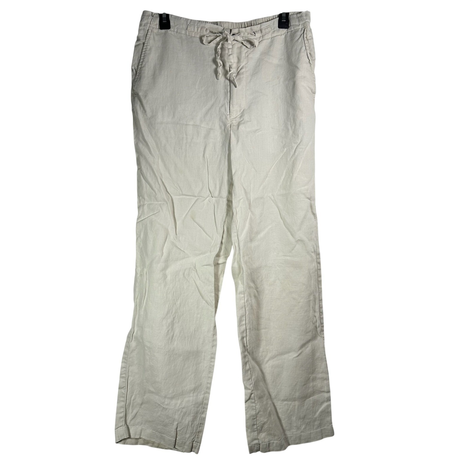 Caribbean Joe Mens Linen Pants Off White Drawstring Elastic Waist Size M 32x30