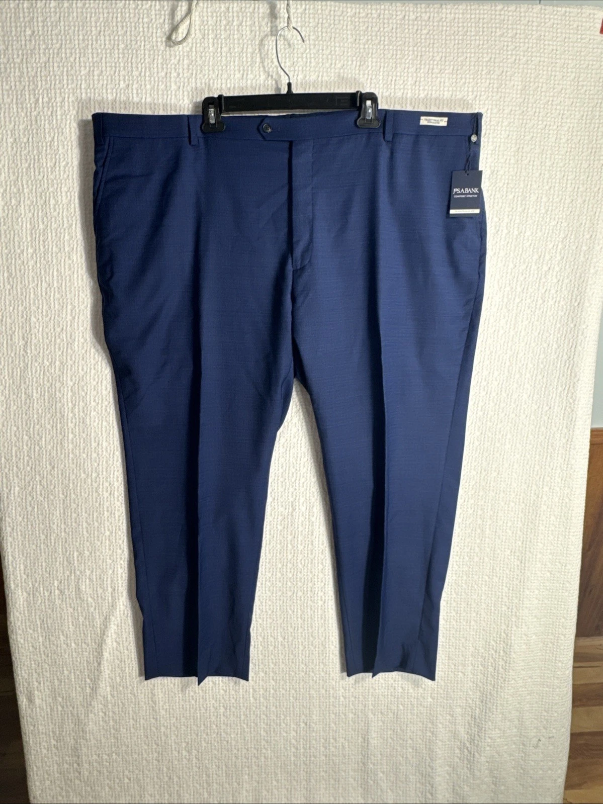 NWT Jos A Bank Dress Pants 52x30 Dark Blue Check Traditional Fit FF Stretch