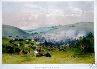 Buffalo Hunt Vintage Old West Print - Picture 1 of 1