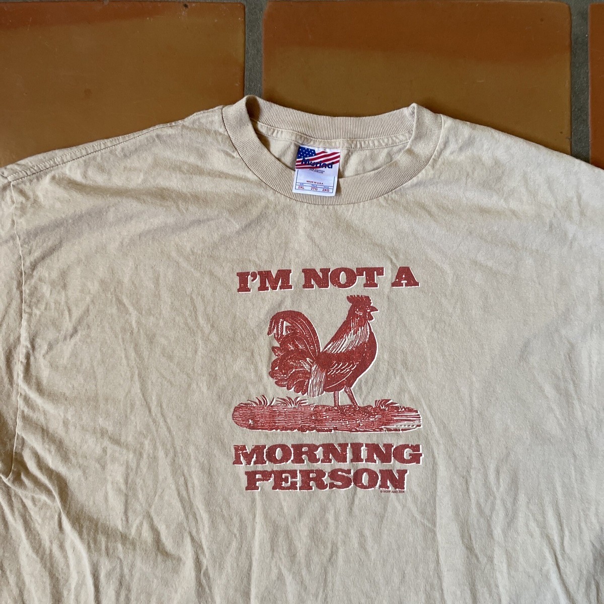 Vtg Murina Men's 2XL Tan T Shirt Made In USA I'm Not A Morning