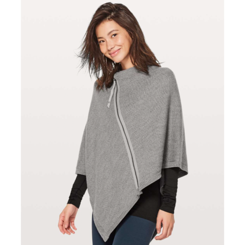 Lululemon On The Go Poncho Sweater Gray Merino Wool ZIp Front One Size ...