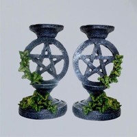 2Er Set KerzenstäNder Pentagramm Efeu Polyresin H: 14 Cm