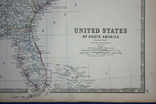 Large antique map EAST USA, NEW YORK, GREAT LAKES, FLORIDA, OHIO, Johnston 1886 - Picture 2 of 5