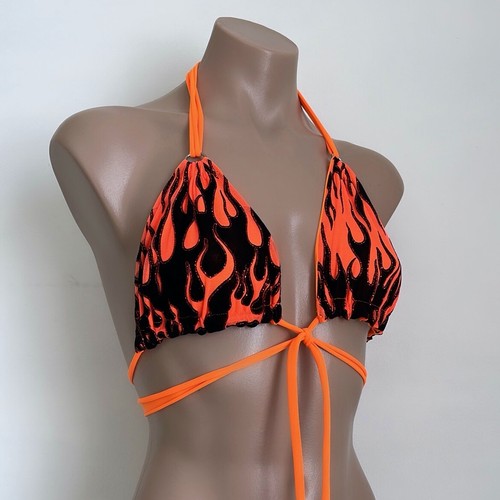 Schminke π₯ Flame fire bikini triangle top sexy bra festival club UV neon dance - Picture 12 of 16