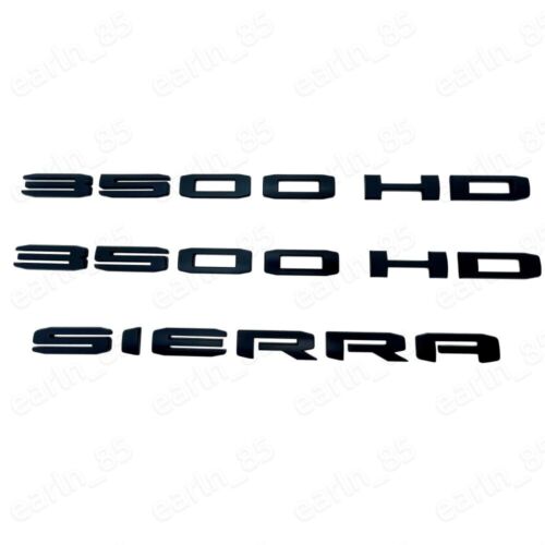 3PC Set Matte BLACK 2020 -24 GMC SIERRA LETTER EMBLEM Badge 3500 HD SLE SLT - Foto 1 di 5