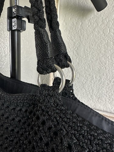 Lina Woven Crochet Black Shoulder Bag Purse Clean - Picture 3 of 12