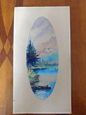 M. RUEFF Mountain Landscape Framed Watercolor Under Glass 1908