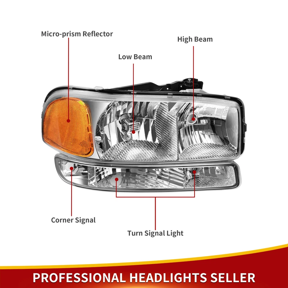 Faros + lámparas de parachoques para GMC Sierra 1500 2500 2000-2006 Yukon XL 1999-2007 Foto 4 de 4