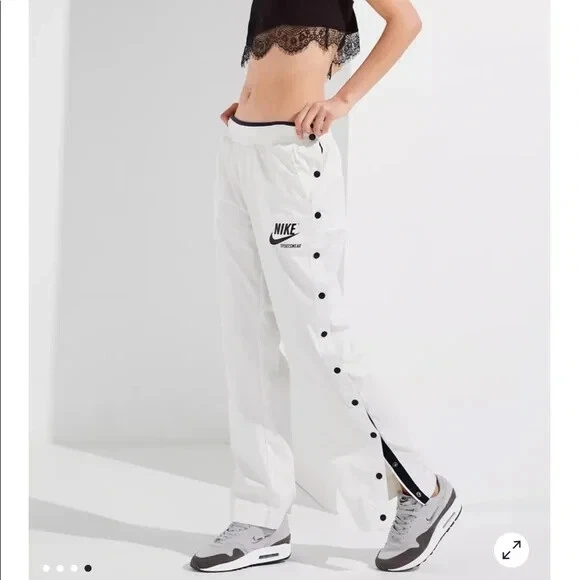 Nike Womens White Tear Away Pull On Relaxed Fit Long Track Pants