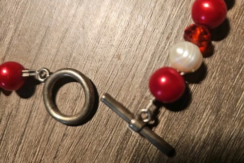 Collar y pendientes perforados con cuentas rojas y blancas, ¡JUEGO! Vintage - Imagen 5 de 6