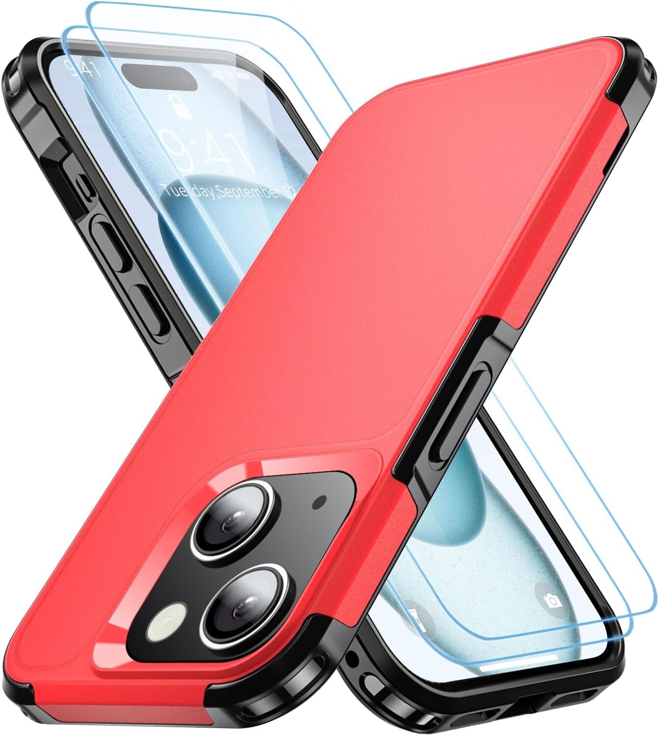 For iPhone 15 Case with Military Grade Protective Cover & Screen Protector Red-image