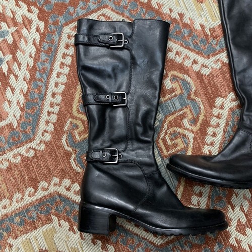 ECCO Damen große hohe schwarze Lederstiefel mit Reißverschluss Größe 7,5 EU 38 Grunge-Schnalle - Bild 5 von 7