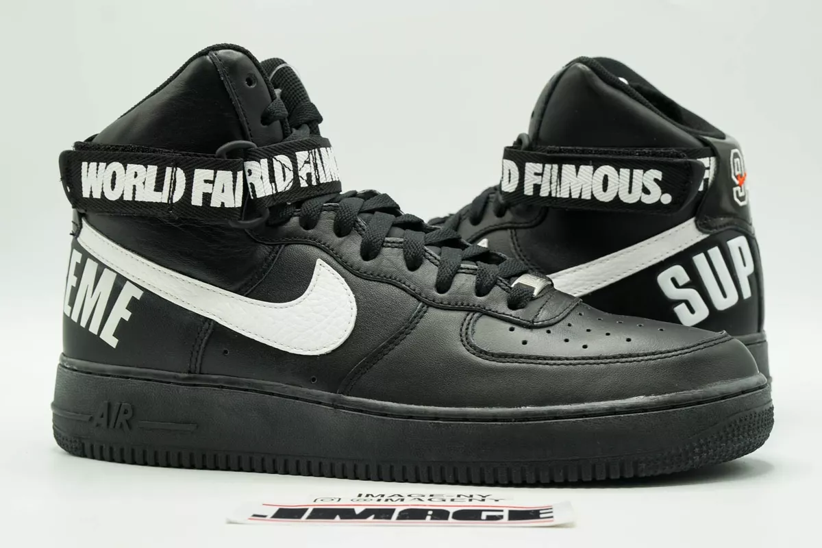 NIKE AIR FORCE 1 HIGH NEW SIZE 10.5 SUPREME WORLD FAMOUS BLACK WHITE 698696 010