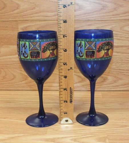 Set of 2 Vintage HTF Disney Animal Kingdom Blue Stemmed Collectible Wine Glasses - Picture 4 of 5