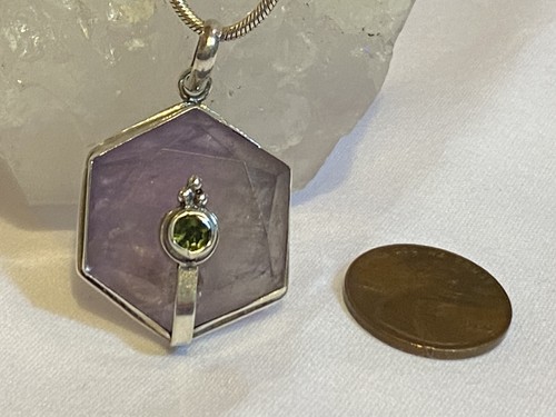 Sterling Silver 925 AMETHYST & PERIDOT Modernist Pendant w/ 18” Snake Necklace - Picture 6 of 7