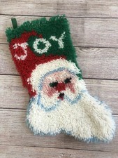 Vintage - Handmade Latch Hook Santa Christmas Stocking -Joy