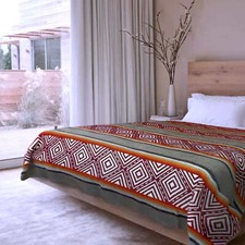 EXTRA LARGE SOFT WARM ALPACA WOOL BLANKET 79x90" AZTEC PATTERN GRAY