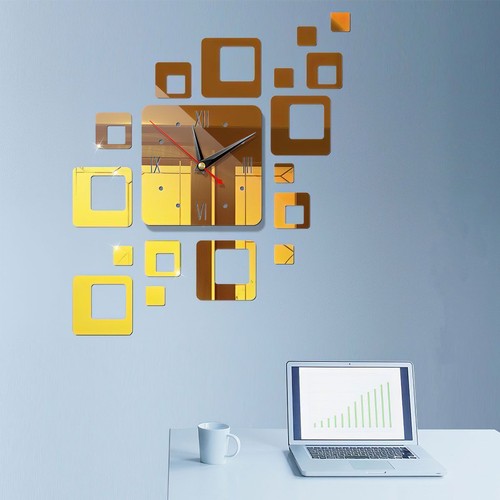 3D DIY Large Number Mirror Wall Clock Sticker Square Heart Decor for Home Office - Picture 14 of 19