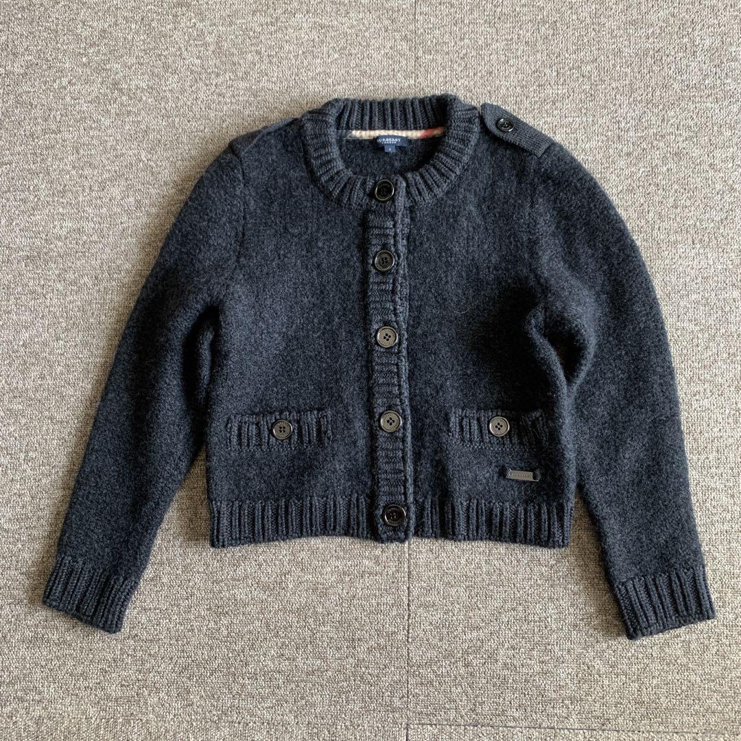 Burberry Thick Knit Cardigan Size 4 Charcoal Gray Solid New Condition
