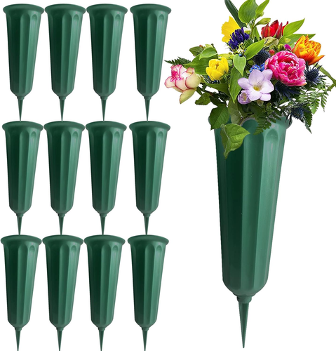 12 Pack Memorial Flower Vase Plastic Cemetery Vases with Spikes Cemetery Decorat - Photo 12/12