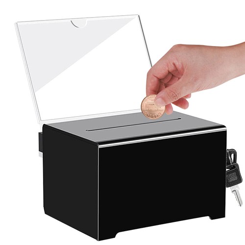 Acrylic Donation Box with Lock and Sign Holder Ballot Box (Black Side Keyhole) - Picture 10 of 11