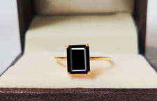 Natural Black Onyx Emerald Cut Statement Engagement Ring,Women Gold Pinky Ring