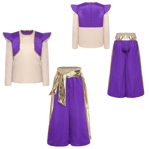 Boys Arabian Prince Lamp Elf Cosplay Long Sleeve Tops Metallic Harem Pants Set - Picture 19 of 60