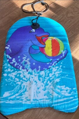 Mini Boogie Board With Wrist Strap & Attached Leash - Featuring Dolphin Image