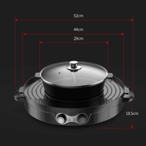 2200W 2 IN 1 Hot Pot Multifunktions Rund BBQ Tischgrill Elektro Grillpfanne 220V - Bild 5 von 11