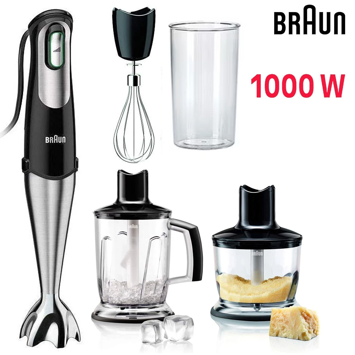 Braun MultiQuick 7 Hand Blender 1000W With Jug Beaker Chopper