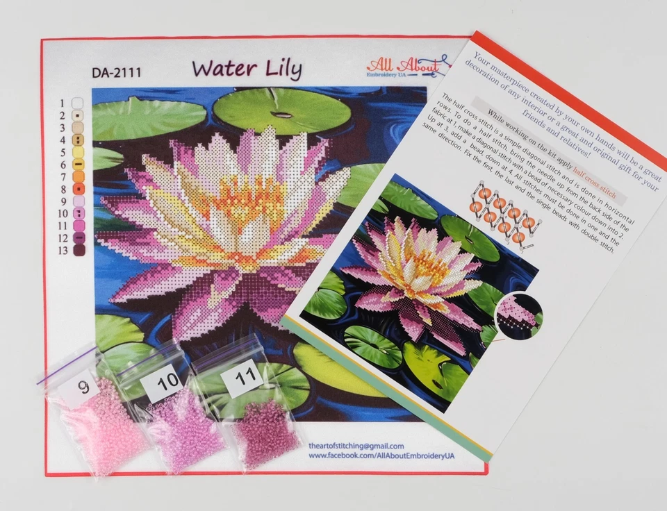 Kit de bordado de cuentas AllAboutEmbroideryUA lirio de agua DA-2111 punto de cruz con cuentas Foto 3 de 4