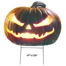 SCARY PUMPKIN Plastic Outdoor 16" YARD SIGN Staked Jack o' Lantern Halloween