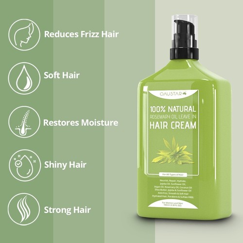 Hair Cream - Rosemary Oil-Leave In Repair-For Anti Frizz, Dry,Damaged Hair-100ml - Picture 2 of 7