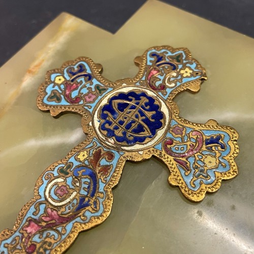 Superbe bénitier au décor d'une Croix en cloisonné sur onyx et métal doré - Picture 4 of 8