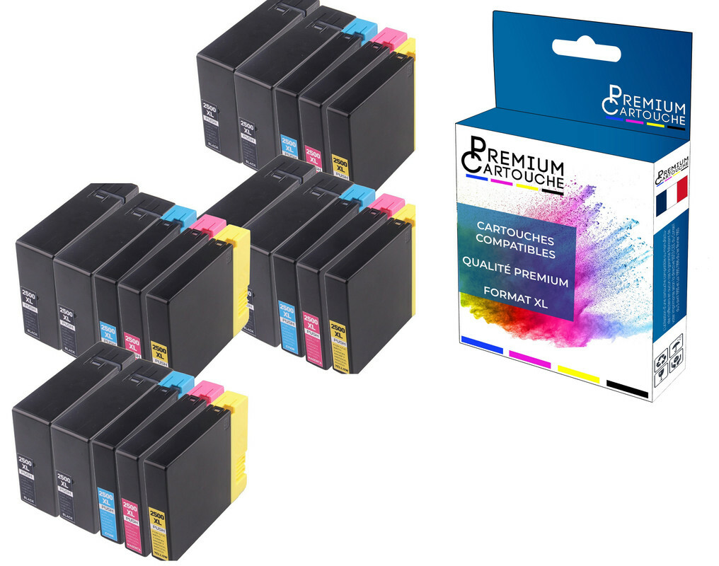 Cartouche compatible pour CANON 2500XL lot de 20 encre noire et couleur haute capacité XL