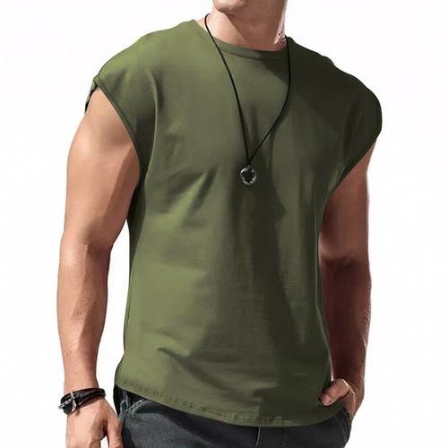 Mens Muscle Gym Vest Summer Crew Neck Tank Top T-Shirt Training Tee Solid Vests - Picture 9 of 31
