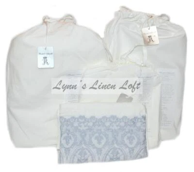 RACHEL ASHWELL COUTURE Embroidery Grey Hem QUEEN SHEET SET SHABBY CHIC $334 NEW