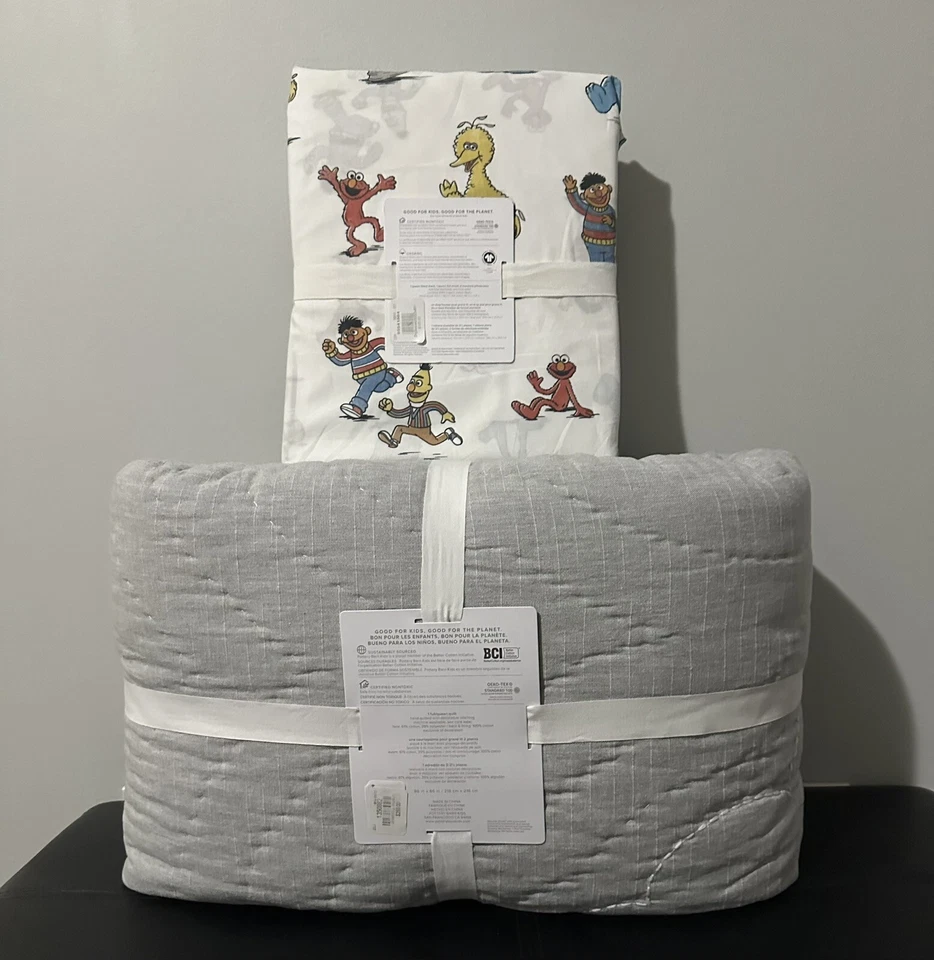 5 PC Pottery Barn Sesame Street Quilt Full Queen & Queen Sheet Set Elmo Big Bird - Image 4 of 4