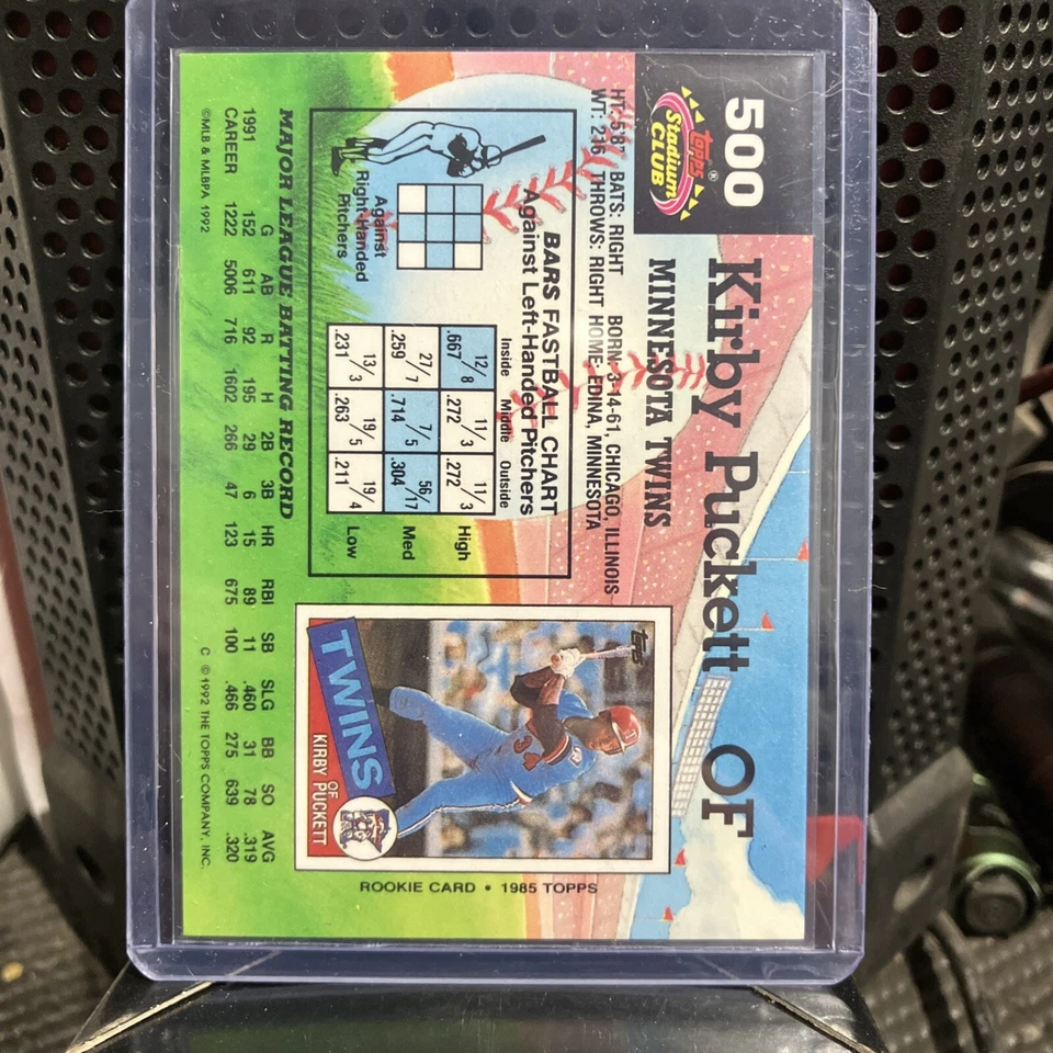 1992 Topps Stadium Club - #500 Kirby Puckett **WRONG DOB ERROR** - Image 2 of 3